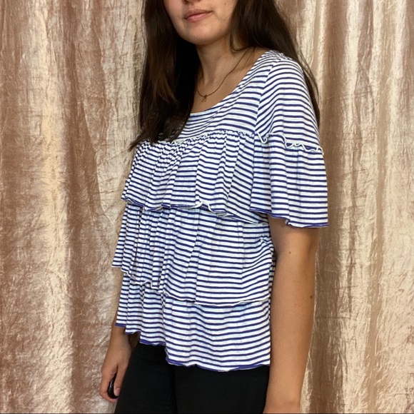 Anthro Postmark Ruffled Striped Tee - Picture 2 of 6